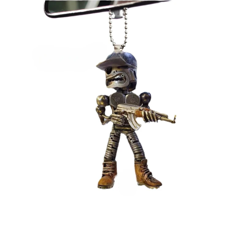 Machine Gun Skeleton Man Keychain Gift Man Car Decoration Cyberpunk Style  Creative Gifts & Crafts