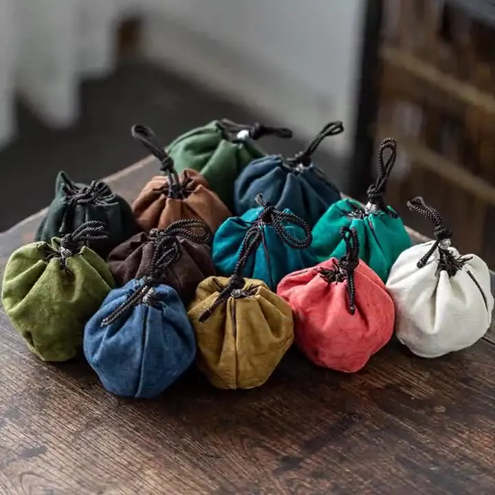 10x13cm Handmade Cotton Linen Travel Tea Cup Bag Portable Anti-Drop Hand Storage Bag for ceramics cup