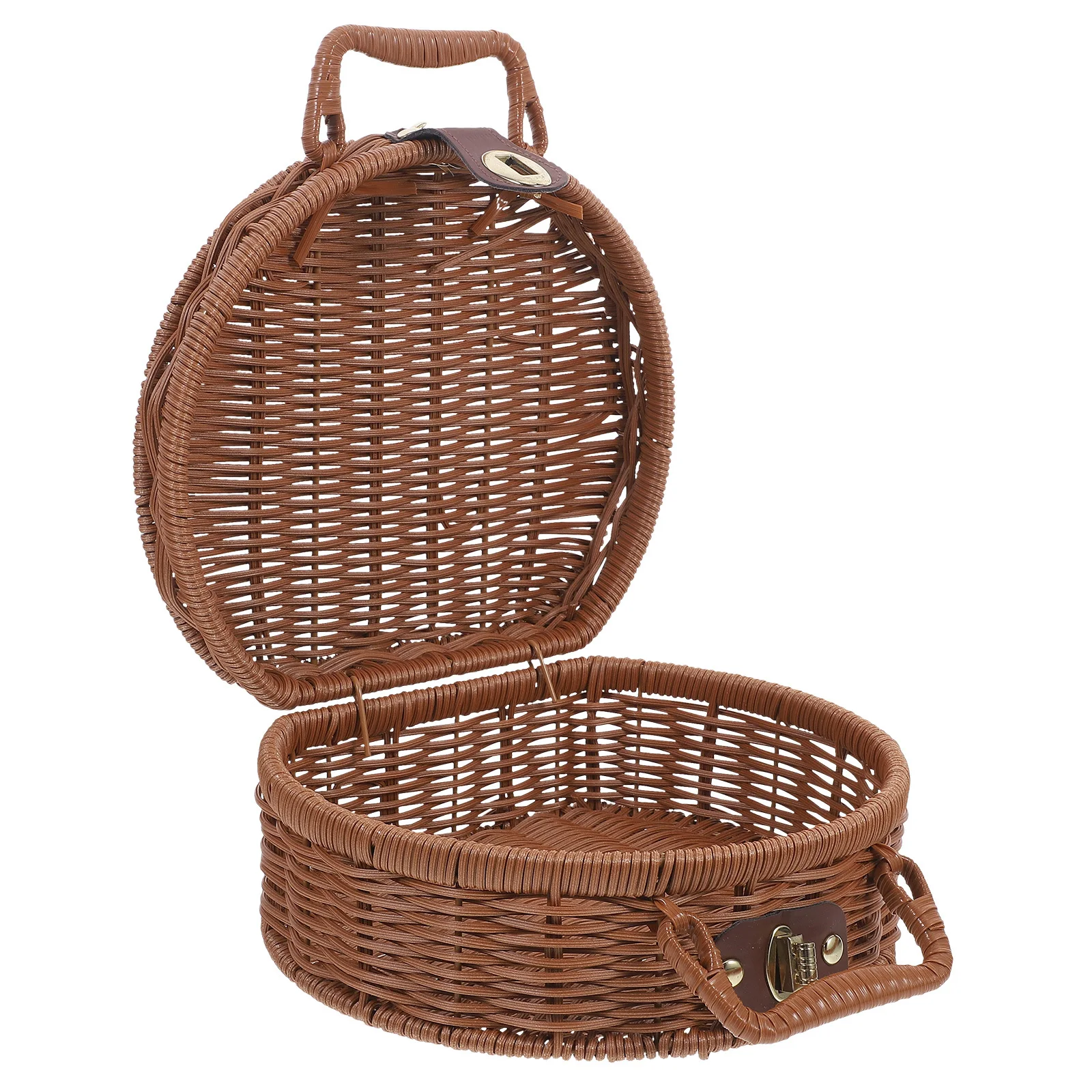 1 قطعة سلة النزهة المنسوجة صندوق تخزين سعة كبيرة للتخييم في الهواء الطلق التنزه الشواء ريفي نمط تقليد الروطان يعوق المنزل #5