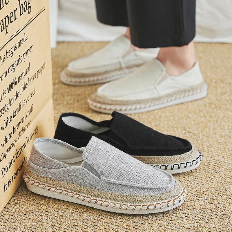 Męskie płócienne buty jesienne, szyte mokasyny, męskie oddychające, wygodne, modne płaskie buty rybackie, męskie półbuty, zapatos hombre.