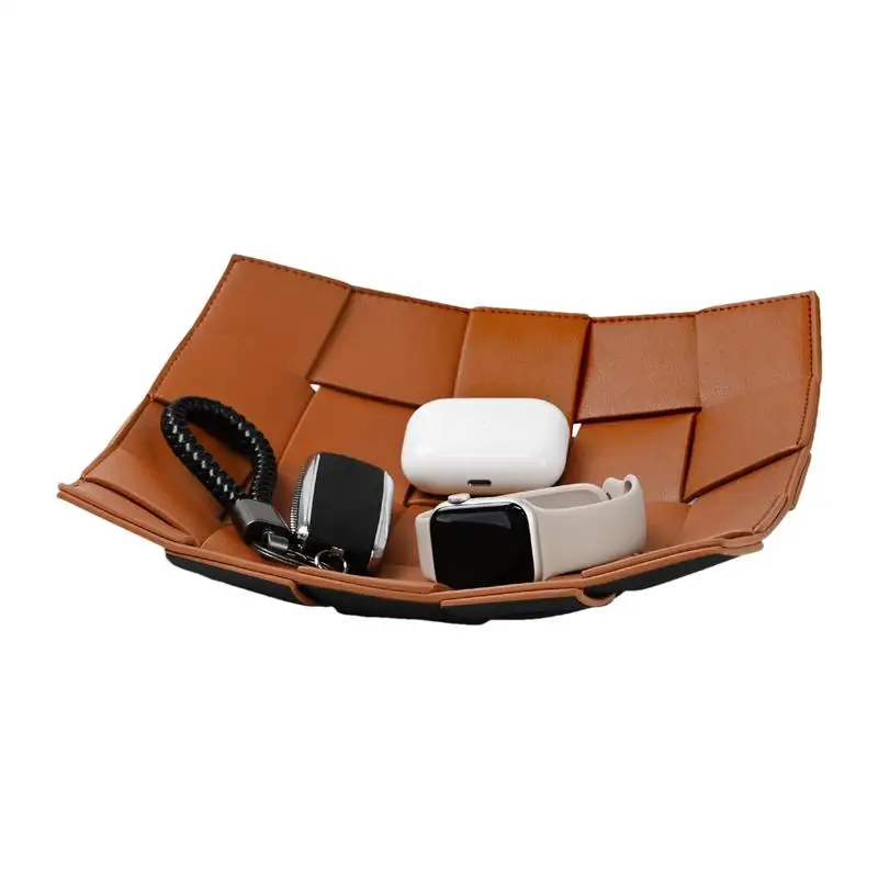 

Key Holder Tray Artificial Leather Entryway Tray For Keys Aesthetic Basket Desk Vanity Organizer Decorative For Coffee Table