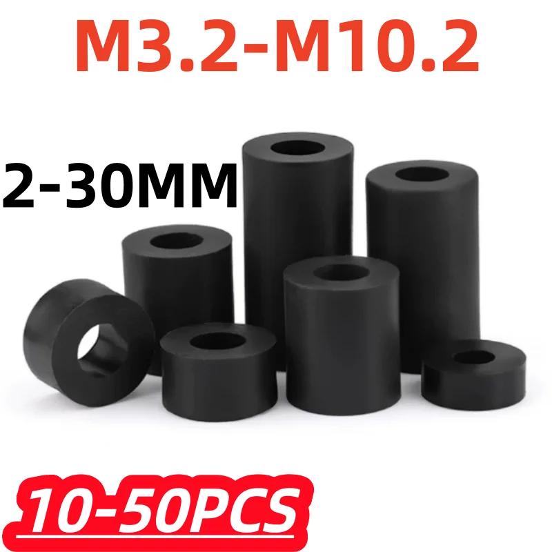 10-50pcs M3 M4-M12 Black ABS Non-Threaded Hollowed Nylon Spacer Round Hollow Standoff Washer PCB Board Screw Support Customize