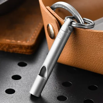Liga de titânio apito acampamento caça ferramenta sobrevivência cnc edc 120db único tubo apito emergência chaveiro para treinadores treinamento