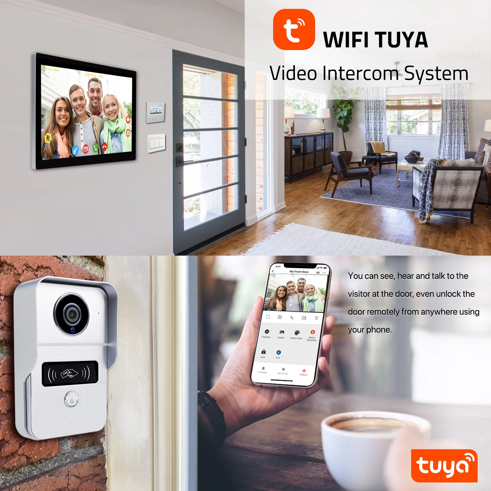 Système d'interphone vidéo numérique à 2 fils, moniteur WIFI sans fil de 7 / 10.1 pouces, caméra d'interphone 1080P, sonnette vidéo, carte de déverrouillage Tuya
