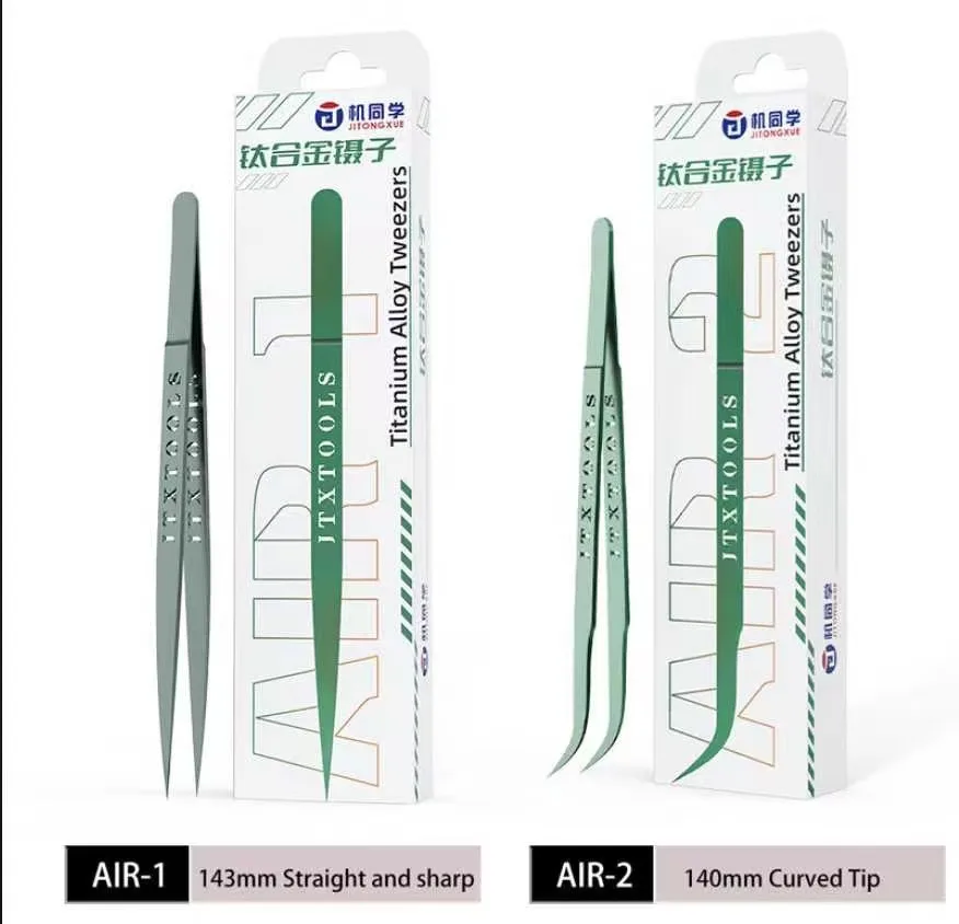 JTX AIR-1 AIR-2 Ultra Light Titanium Alloy Green Tweezers BGA IC Chip Flying Wire Repair Forceps Motherboard Precise Electronics