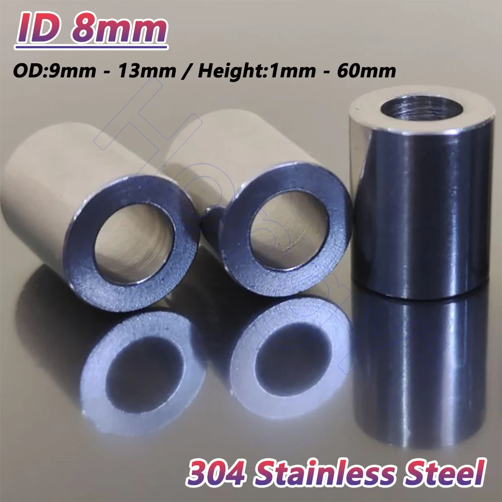 304 Stainless Steel Unthreaded Bushing Sleeve ID 8mm Hollow Round Spacer Washer Gasket, OD 9-13mm