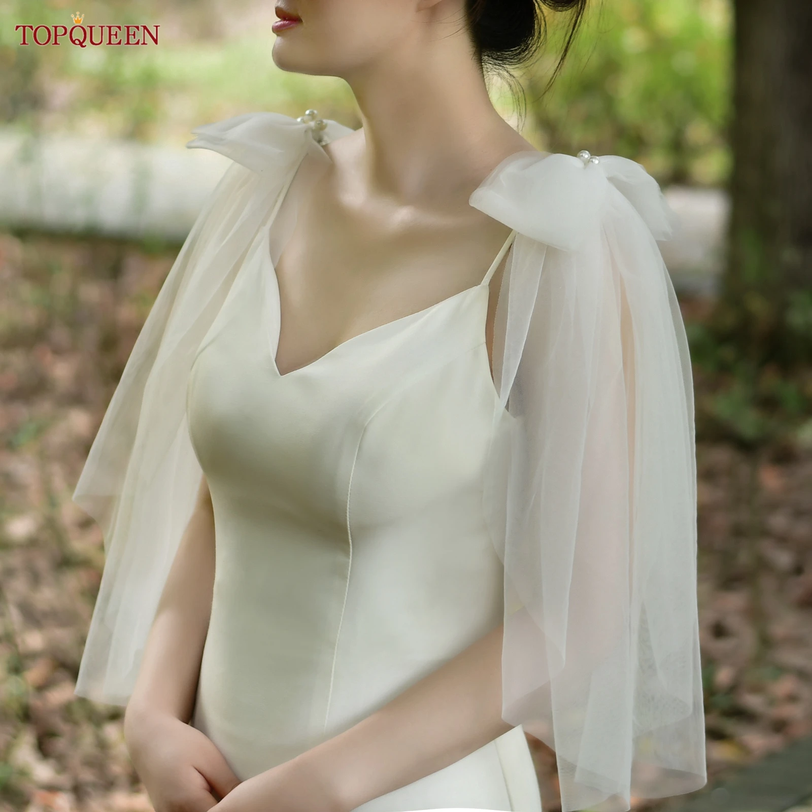TOPQUEEN VG34 Płaszcz na przyjęcie z kokardą, damskie szale i narzutki, elegancka kurtka ślubna, peleryna z kapturem, damskie bolerko z możliwością personalizacji