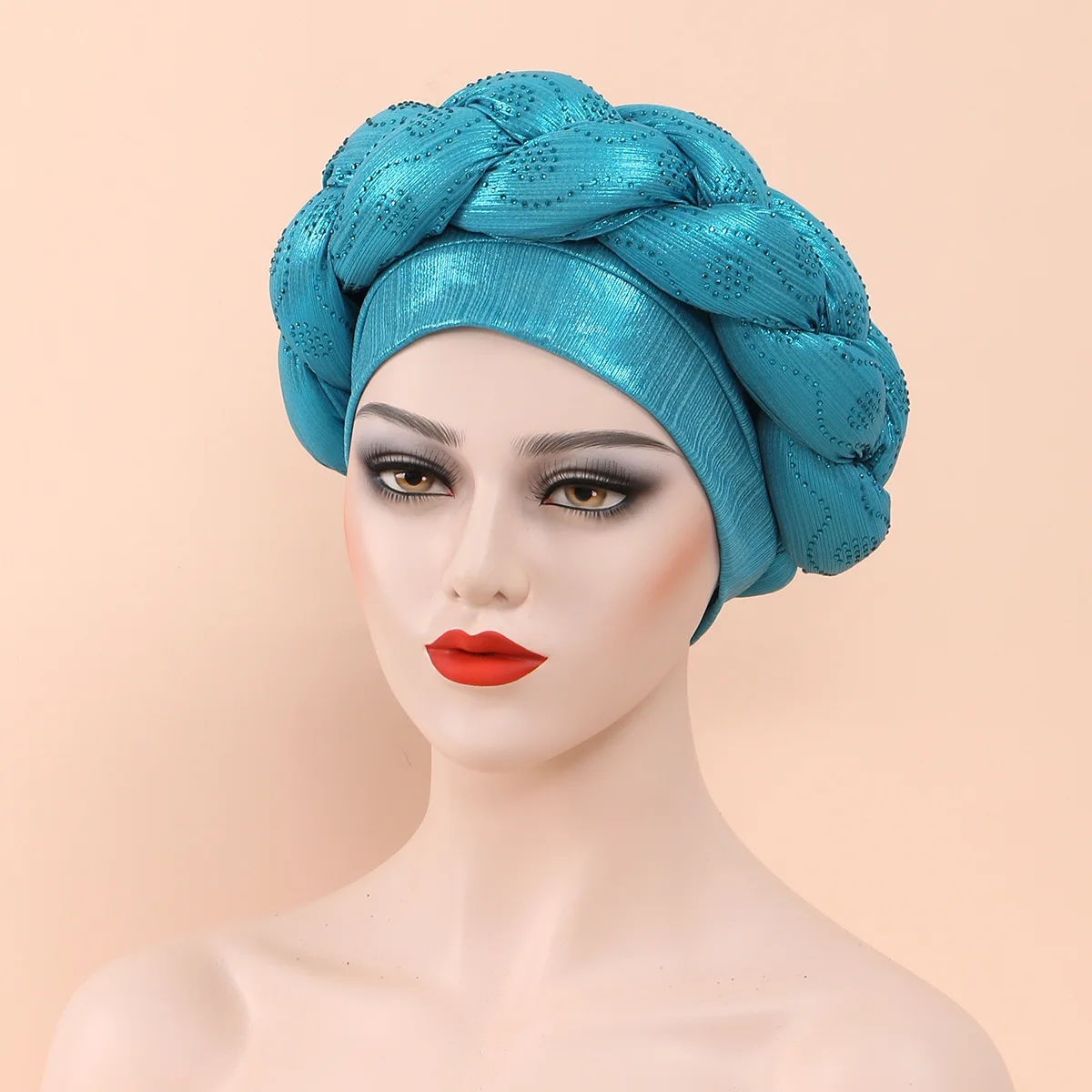 Berretto Turbante con treccia di diamanti lucidi per le donne pronto da indossare copricapo africano copricapo femminile fascia per la testa cappello musulmano Turbante Mujer