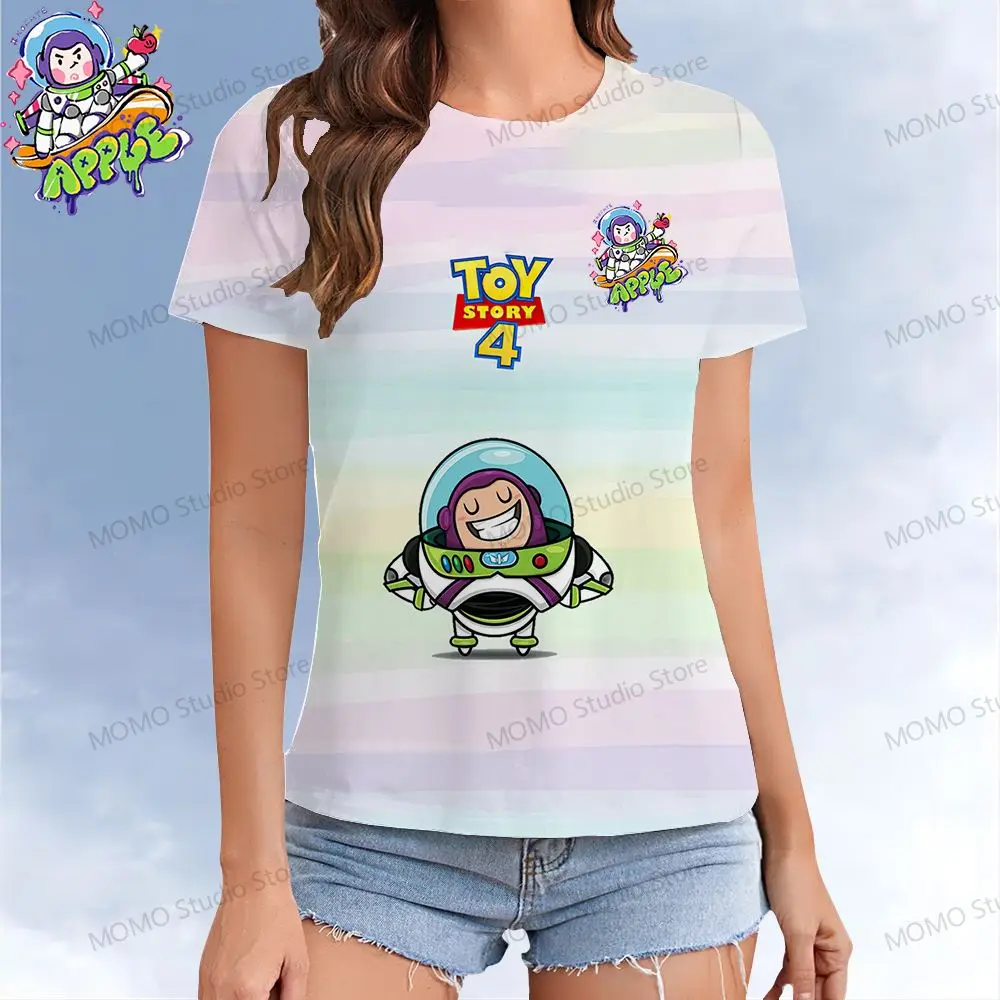 Women's  T-shirt Disney Toy Story Buzz Lightyear Kawaii T-shirts Street Wear XS-3XL Y2k Leisure Summer Short Sleeve O Neck 2024