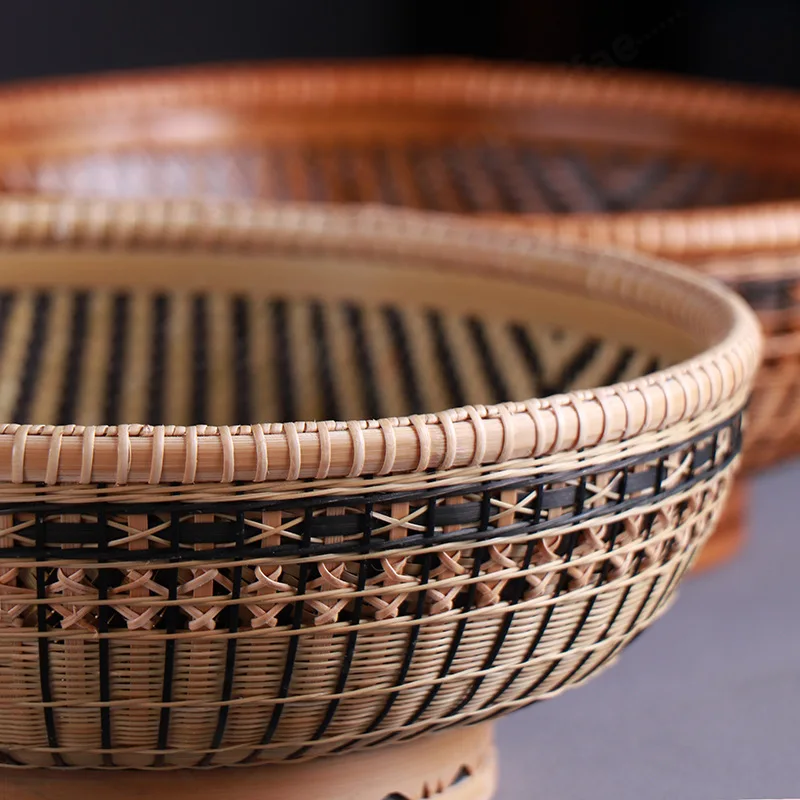Handwoven Bamboo Sieve with Holes Handmade Bamboo Basket Household Tea Grain Sesame Dry Goods Filter Tray Traditional Craft
