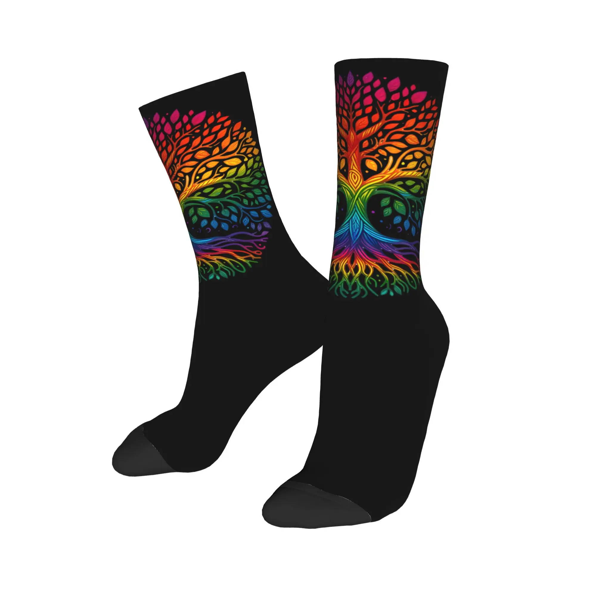 Autumn Winter Retro Men's Women's Tree Life Rainbow LGBT Gay Pride Flag Ally Socks  Non-slip Football Socks