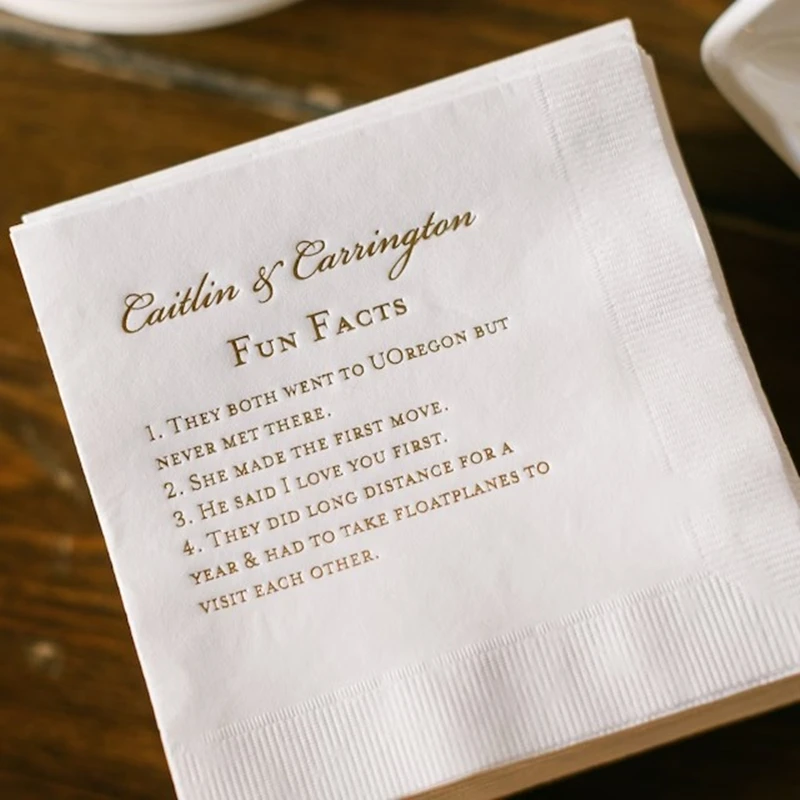 50pcs Custom Fun Facts Wedding Napkins - Bridal Shower - Rehearsal Dinner - Engagement Party Napkins - Wedding Bar Napkins