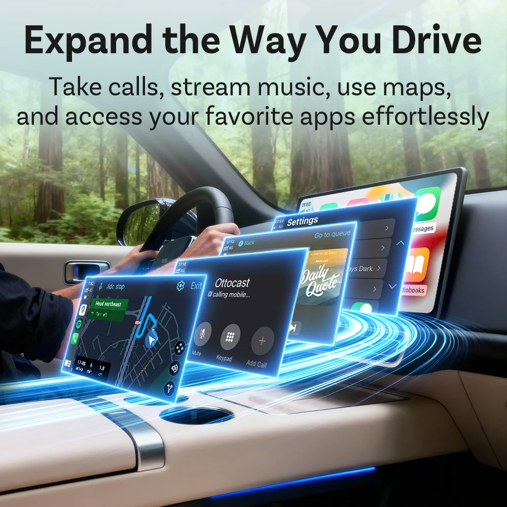 Ottocast Mini 2 Wireless Carplay Adapter Android Auto Wireless Wi-Fi6 BT5.4 Dual Channel Plug&Play Auto Switch 2 Phones Dongle