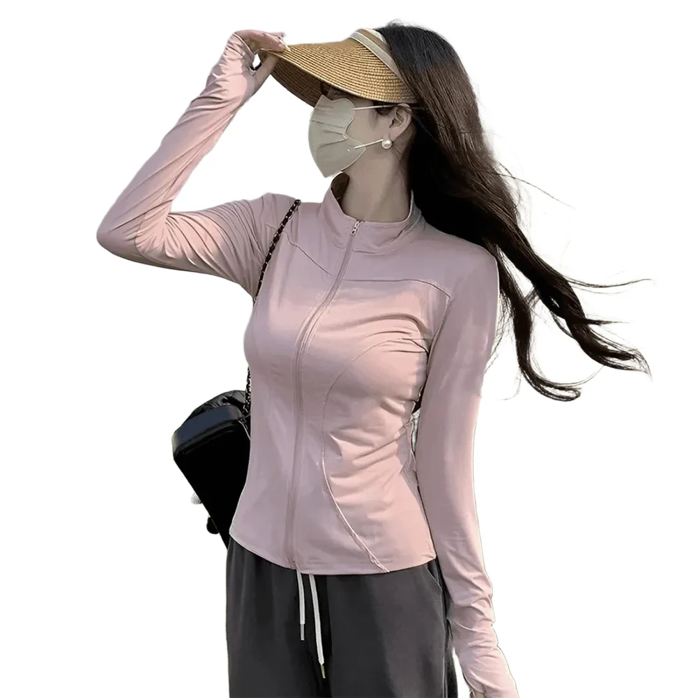 Women's Cropped Sun Protection Jacket - Stand Collar, Ideal For Outdoor Gym & Sports