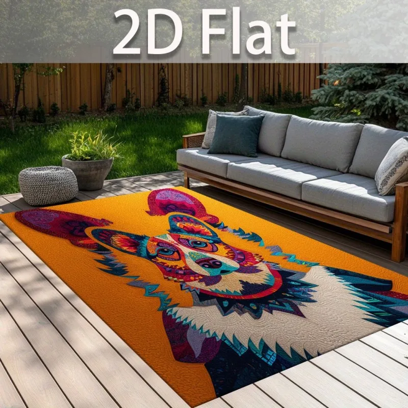 Corgi Dog Rug Psychedelic Totem Printed Home Carpet Soft Non-Slip Flannel Floor Mat Boho Pet Decoration