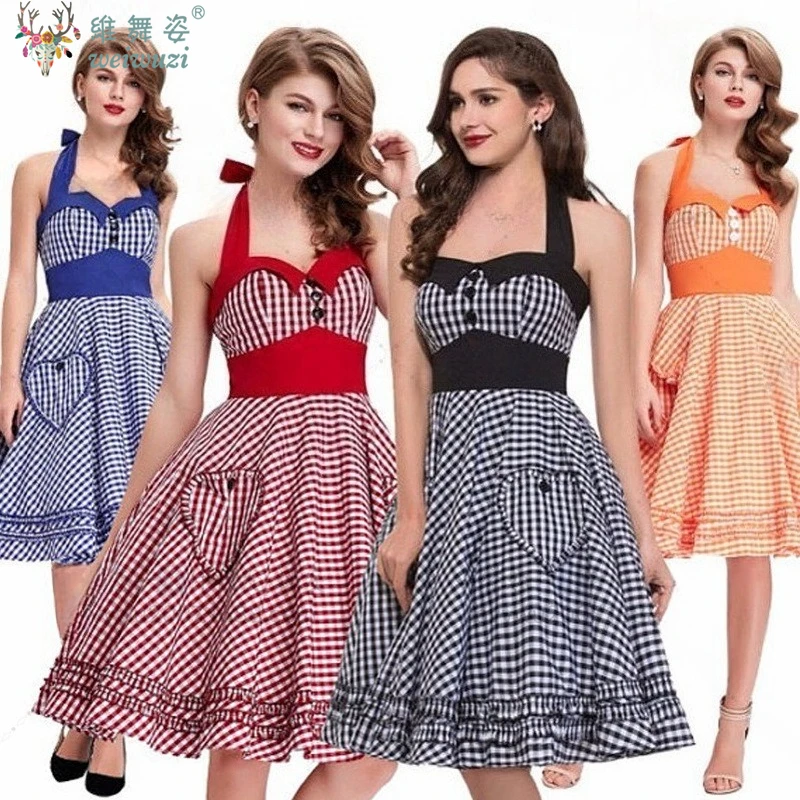 

Fashion Plaid Dress Fit V-Collar Vintage Outfit German Beer Maid Costume Oktoberfest Festival Rave Party Stage Perfermance Fancy