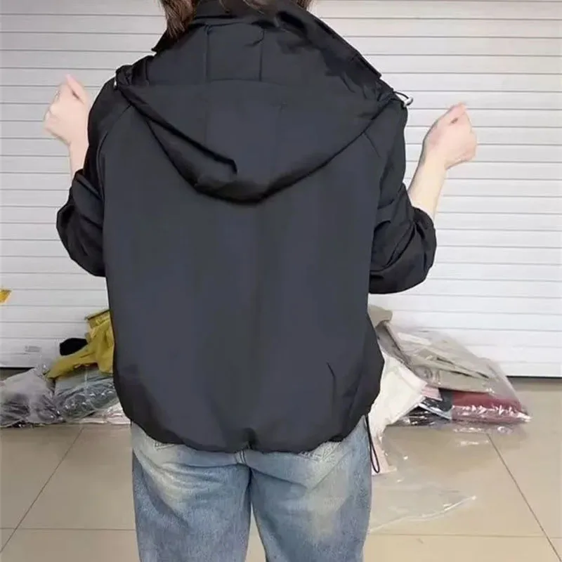 

New women's hooded Coat in spring autumn 2026 loose zipper Female short jacket fashion non-removable hat Ladies casual Overwear