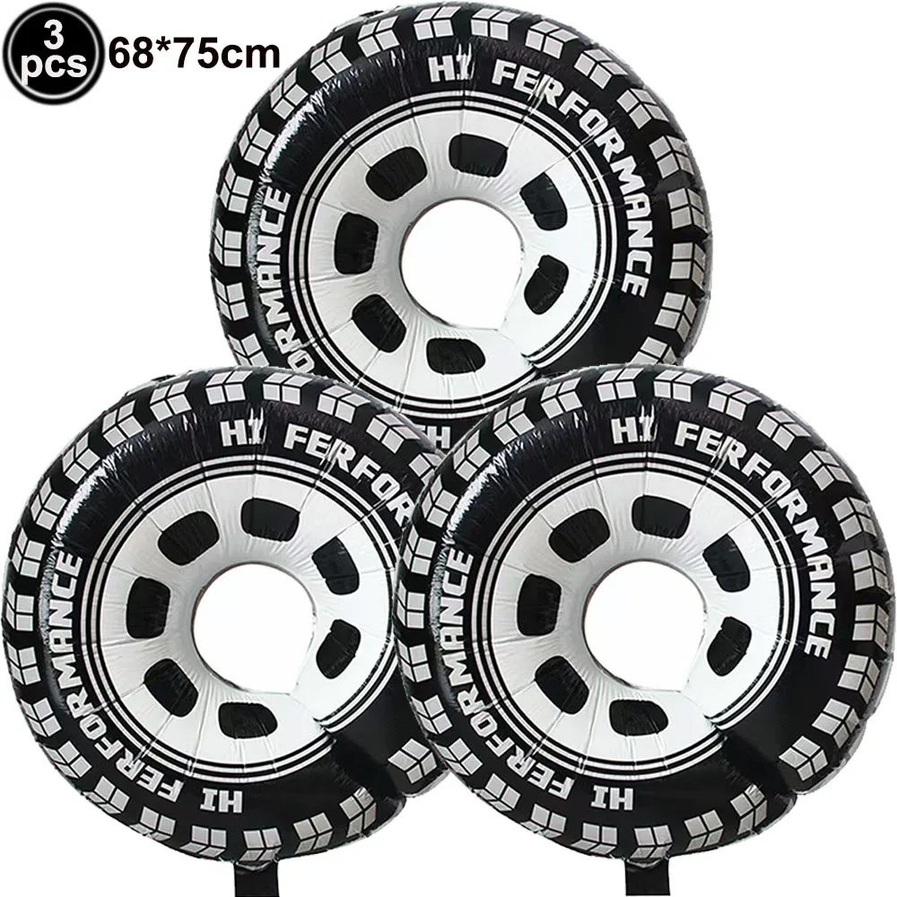 Race Car Balloon Black White Checkered Flag Tire Foil Balloon Number Balloon Set for Racing Car Theme Birthday Decorations - view 6