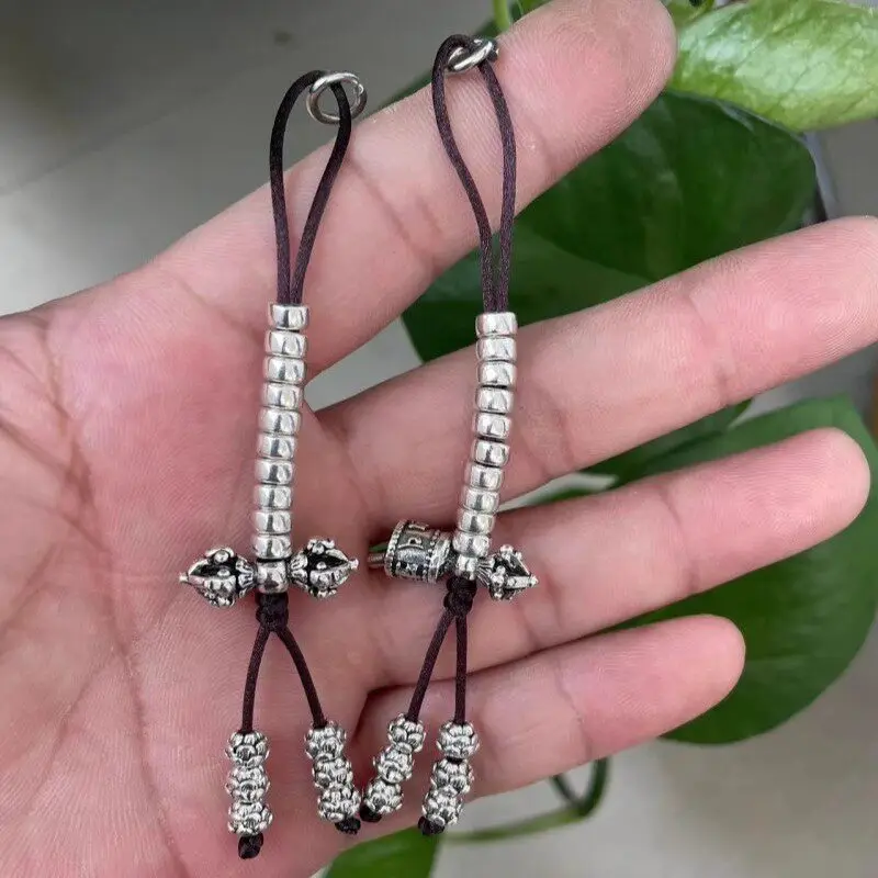 Tibetan Handmade Cotton Silver Counter Lotus Vajra 108 Beads Wenwan Buddha Mala Side Hanging DIY Accessory Unique Fine Top Gift