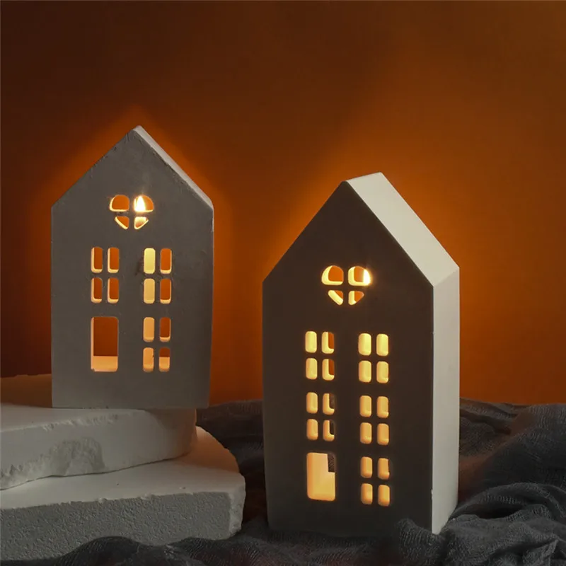 Concrete House Candle Holder Silicone Mold DIY Gypsum Cement Love House Shape Silicone Resin Mold for Home Decoration Ornaments