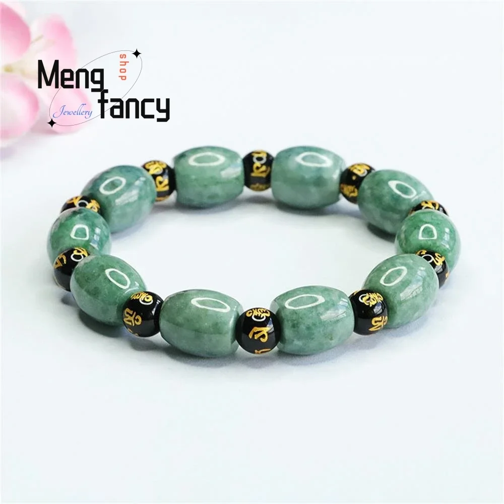 

Natural Jadeite Full Colour Passepartout Six Character Motto Bracelet Exquisite Elegant Simple High-grade Luxury Quality Jewelry