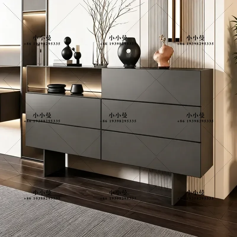 Modern Dark Gray 6 Drawer Chest Cabinet Italian Minimalist Entryway Storage Unit Side Locker for Porch Hallway Organization