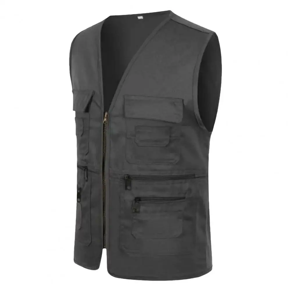 Men Vest Jacket Multiple Pockets Zipper Unisex Sleeveless Camping Work Clothes V Neck Outdoor Waistcoat Adult Clothes