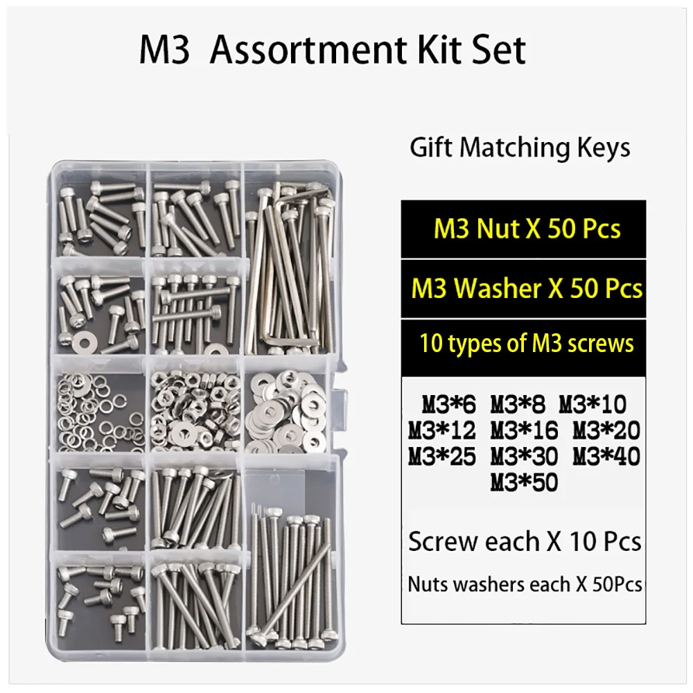 304 Stainless Steel Allen Cap Screws With Matching Nuts Assortment M2 M3 M4 M5 Multi-Size Industrial Fastener Storage Kit