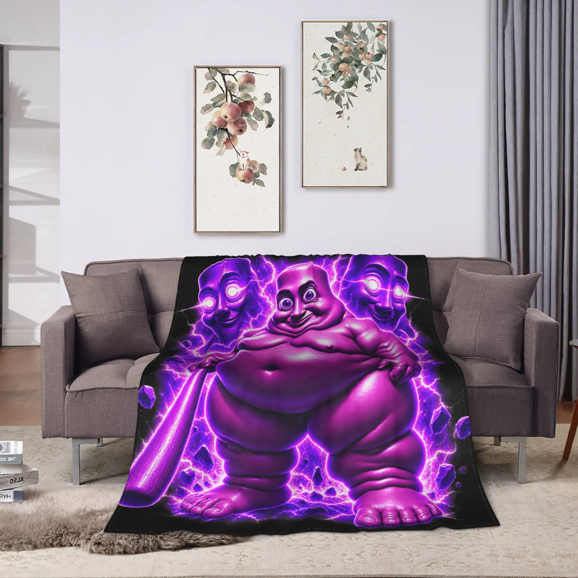 Fat Tung Sahur Meme Brainrot Unhinged Laser Beam Eyes Throw Blanket Warm Soft Blanket For Bedroom Camping Flannel Bedspread