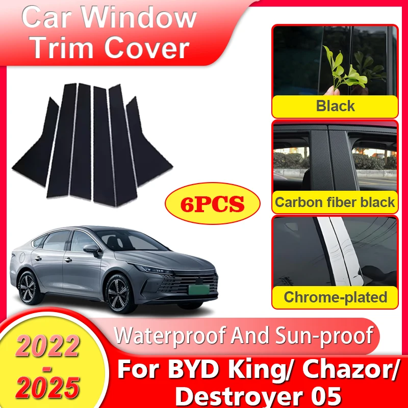 6PCS Car Window Trim Cover For BYD Chazor 2024 Accessories BYD King/Destroyer 05 2022-2025 Car B C Column Pillar Stickers Tools