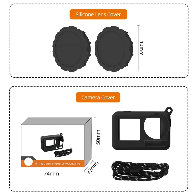 QX2B For Action 3/4 Silicone Cover Protective Case Lens for DJI  Action 4 Lens Cap Protective Cover Sports Camera Accessory