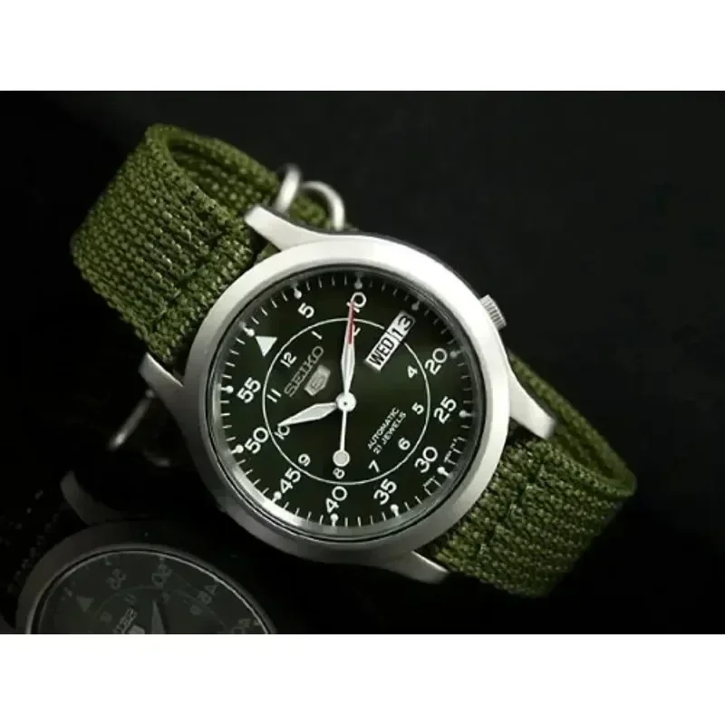 Original SEIKO Watch SNK805 Seiko 5 Series Watches for Men Stainless Steel with Green Canvas Watch Strap Luxuy Wristwatches