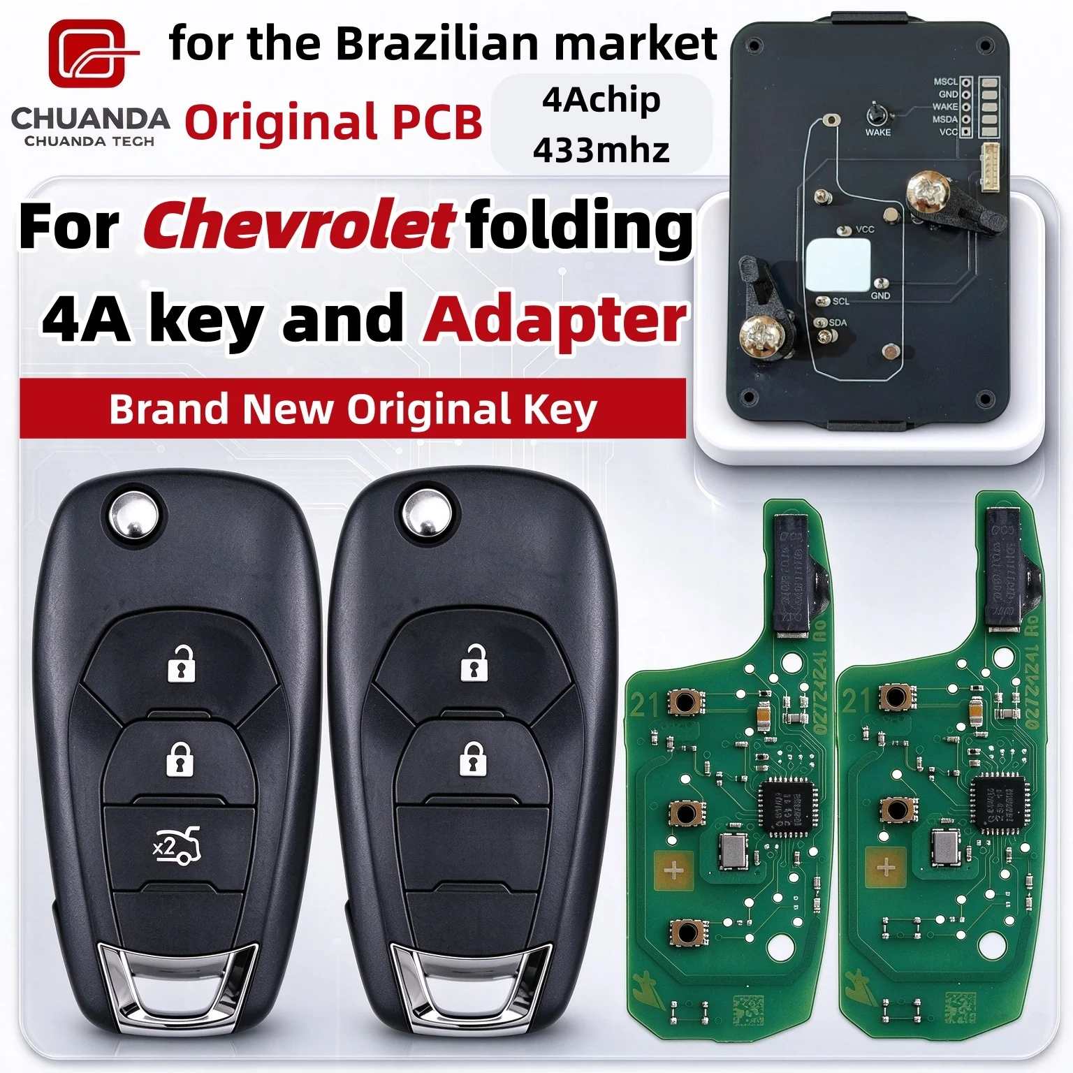 Suitable for Chevrolet 4A Folding Key, Brand New Original Key, 4A Chip 433Mhz, with Dedicated Adapter, Compatible with Nxp Kd Xhorse Cg Kydz Devices, No Welding Required for Reading and Writing