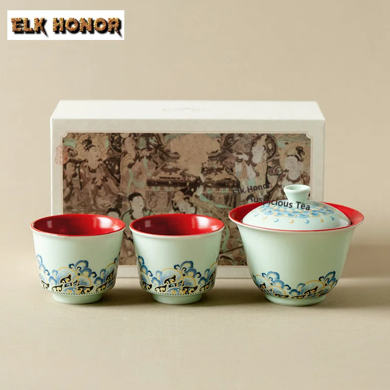 

Dunhuang Gold Thread Ocean Wave Tea Set Complete Set Aesthetic Tea Ceremony Set Teapot and Tea Cup Set Tea Services Decoration