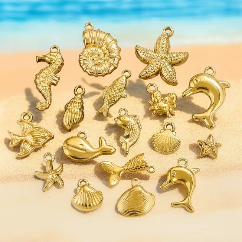 Stainless Steel Vacuum Electroplated 18K Color Retention Coating Decorative Pendant Featuring Marine Animal DIY Accessory
