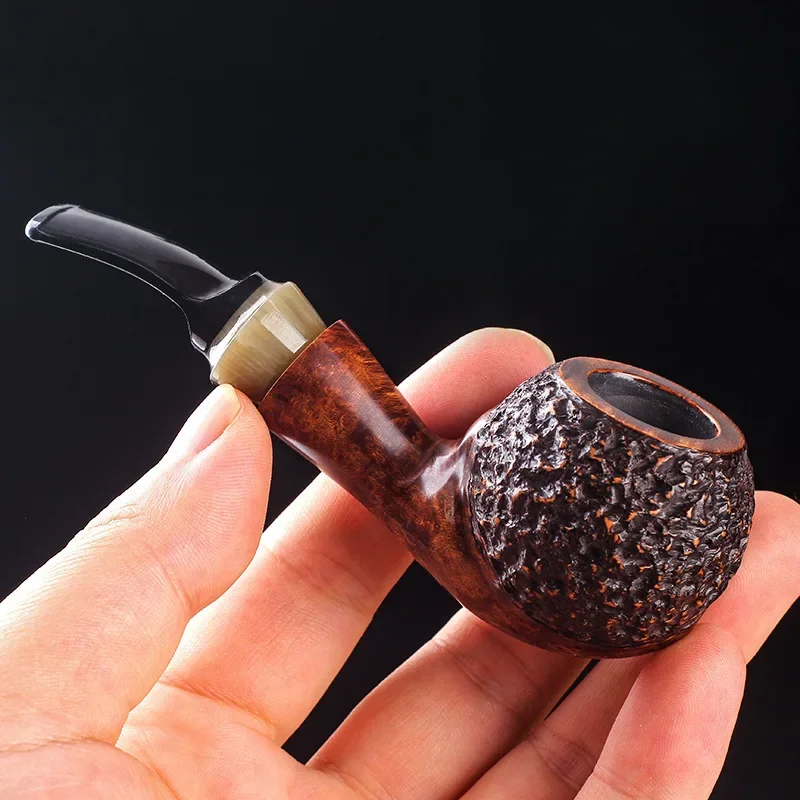 

Portable Wood Handmade Tobacco Pipe Bent Stem Mouthpiece 9mm Filter with Decorative Ring PipeTools