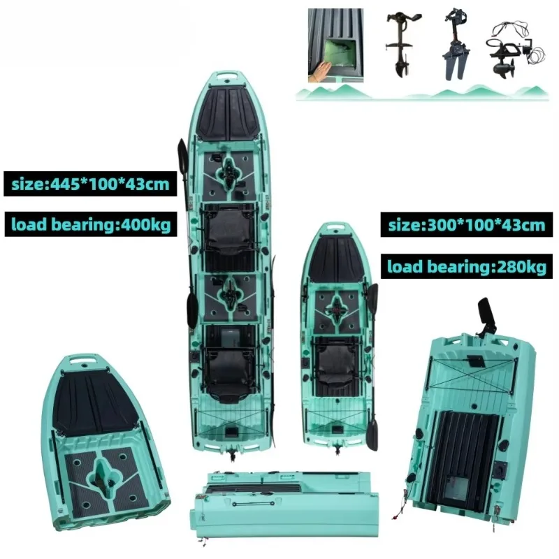 Airo Popular Modular 10ft/14ft 3-2 Section PE Sit-On-Top 2 Person /1 Person Fishing Kayak for Lakes Rivers with Electric Motor