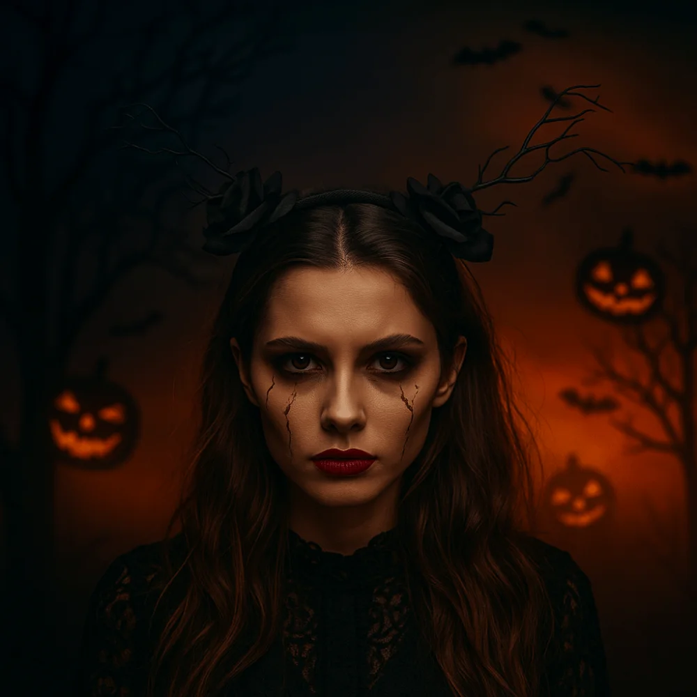 Divertida diadema de flores rosas para Halloween, aro para el pelo con calavera y rama de murciélago, corona de flores antideslizante gótica para Halloween, recuerdos de fiesta