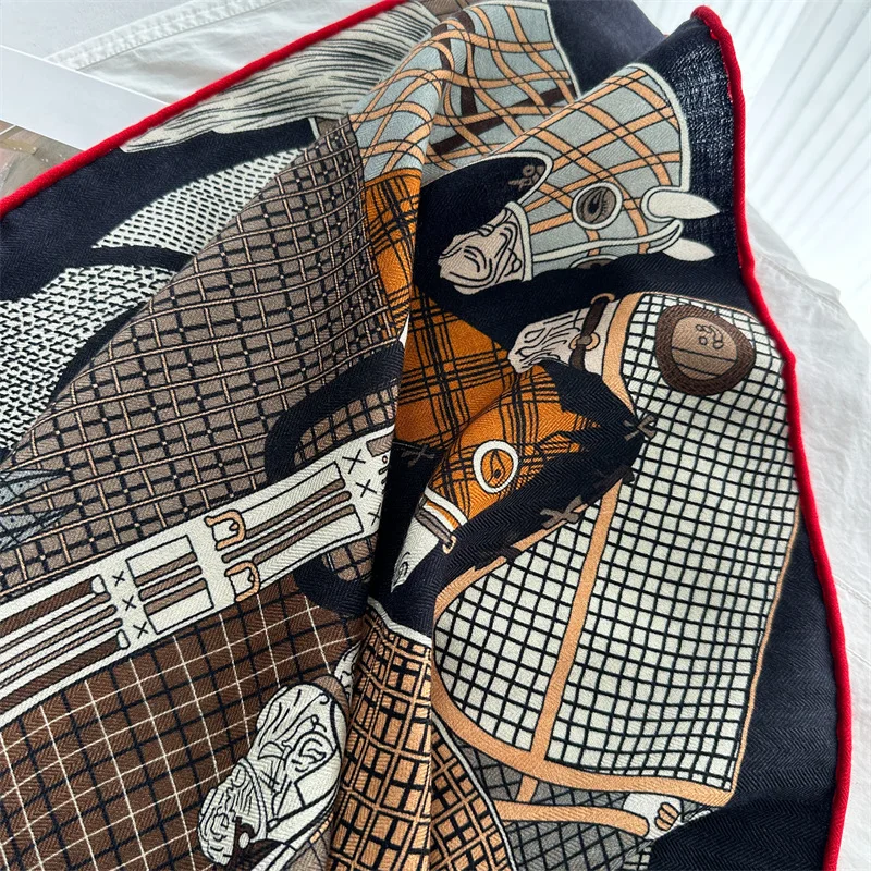 الحصان وشاح صغير 65 سنتيمتر اليد توالت حواف الأوشحة الفاخرة مصمم الأوشحة الحرير الصوف شالات هدية الكريسماس الرقبة الديكور #5