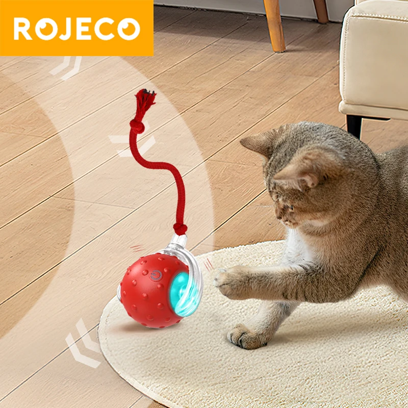 ROJECO Interactive Cat Toy Ball Automatic Rolling Ball With Bird Chirping Motion Sensor Electric Pet Toy Teasing Long Tail Balls