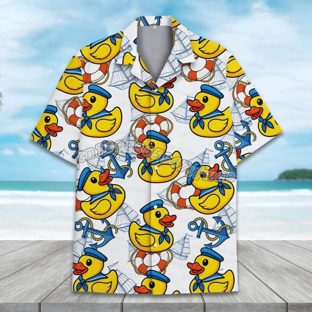 summer Funny Neon Rubber Duck Hawaiian Shirt for Men Galaxy Yellow Duck women HawaiianButton Down Shirts Short Sleeve Shirt Tops