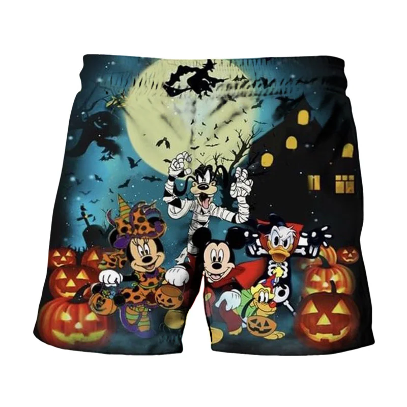 Disney Brand Stitch And Mickey Minnie Print Summer Men's Swimwear Beach Shorts Halloween Collection Fashion Casual Kids Shorts