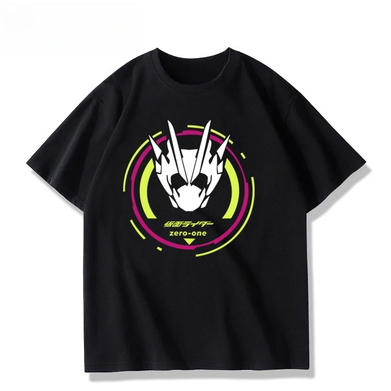 New Kamen Knight Shirt Retro Japanese Special Photo T-Shirt Masked Knight Pattern Short Sleeve Anime Style Streetwear 90s Style