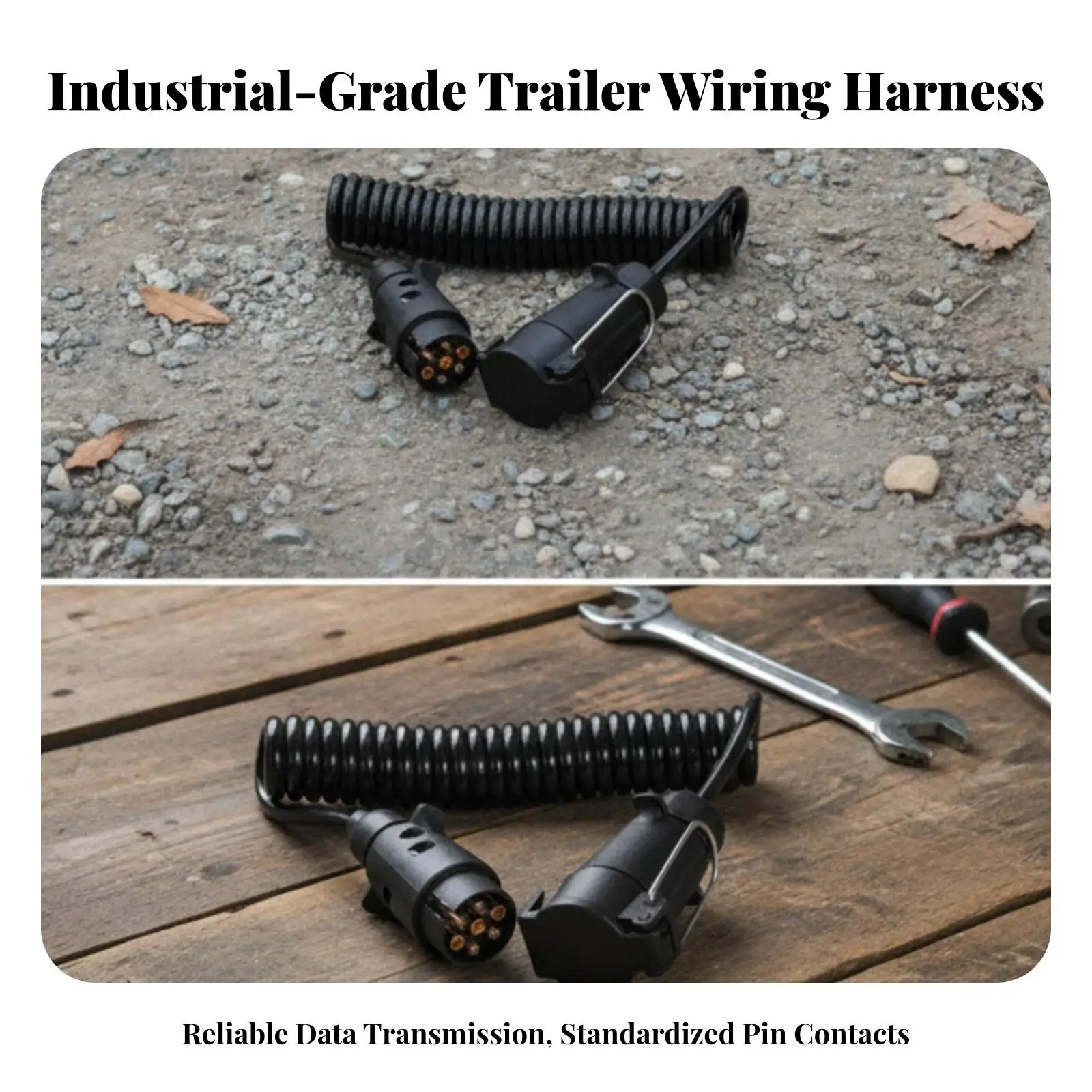 Reliable 7 Pin Trailer Connector Cable Coiled Wiring with Molded Housing for Car Van Towing Trailer