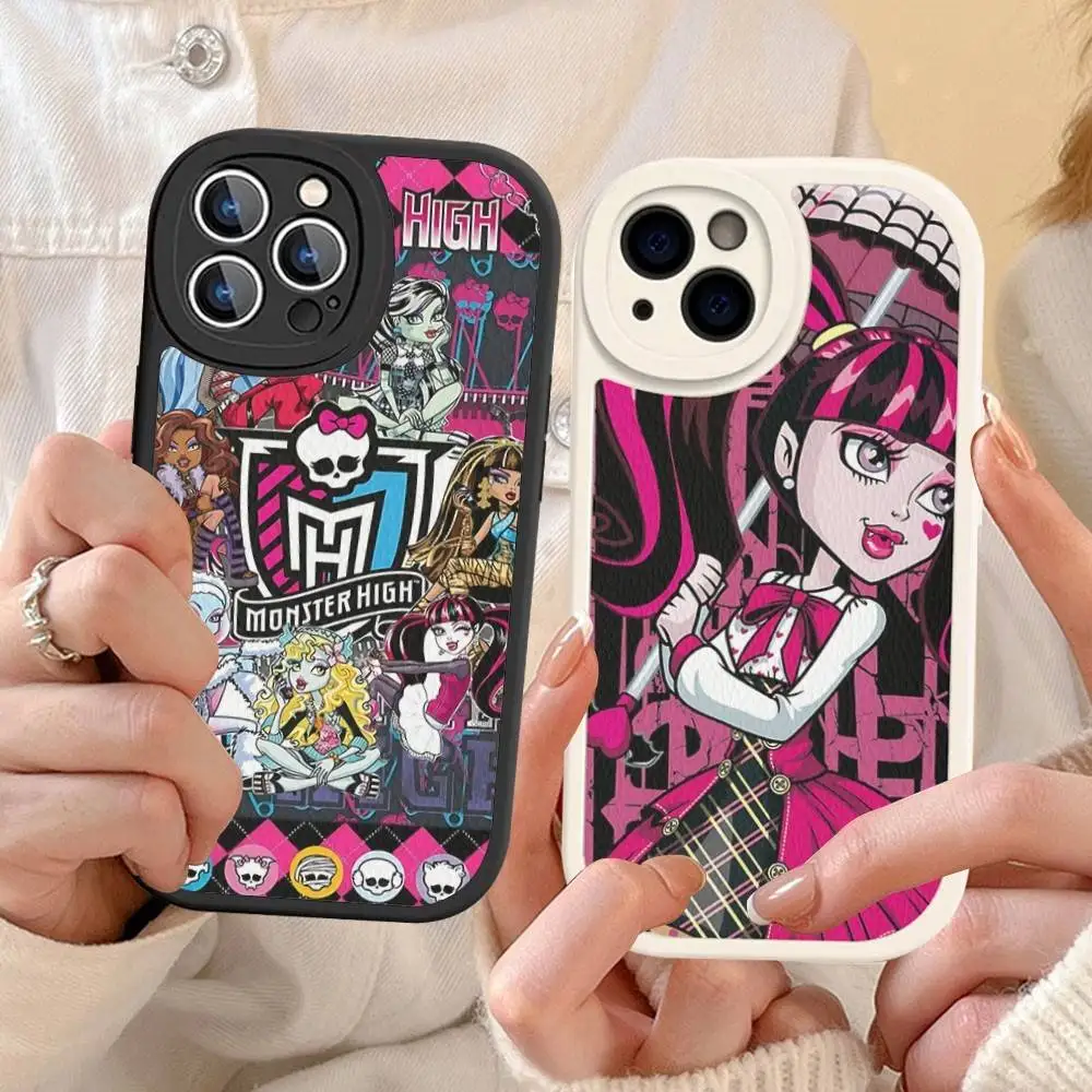 

Cartoon M-monster Classic High Leather Phone Case For IPhone 16 15 14 13 12 11 Pro Max Plus Shockproof Cover