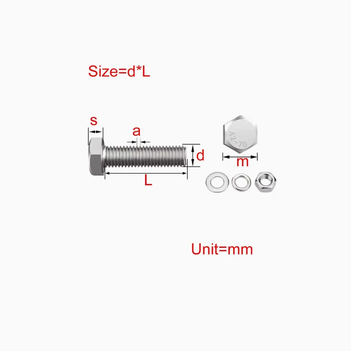 

304 Stainless Steel Outer Hexagonal Screw And Nut Set,M6M8M10M12