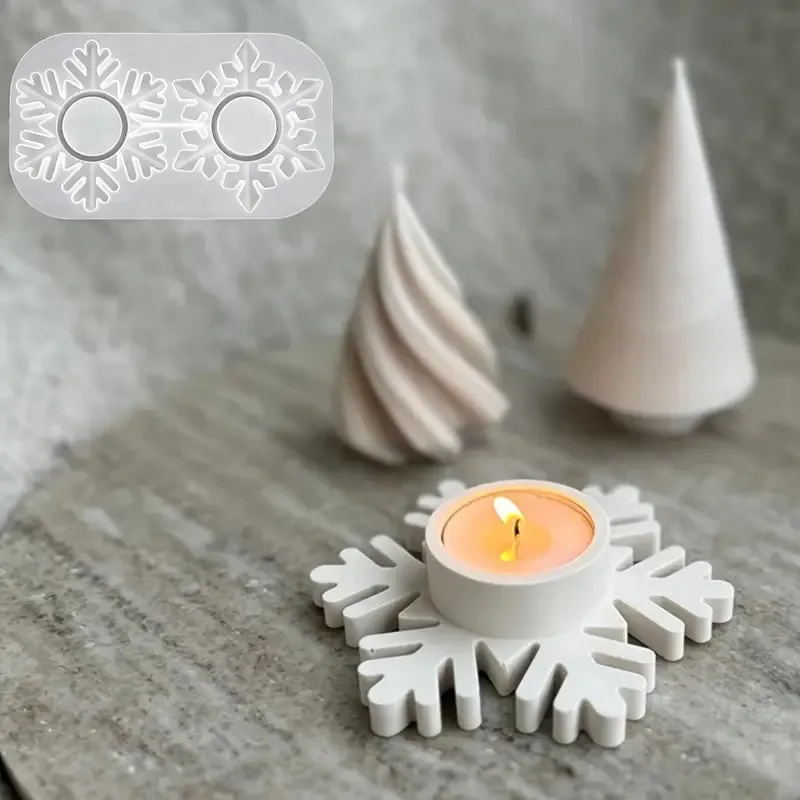 Moule en silicone flocon de neige pour bougeoir, moule en résine cristalline, outil de fabrication de bougeoirs en chocolat, décoration d'intérieur, cadeaux de Noël