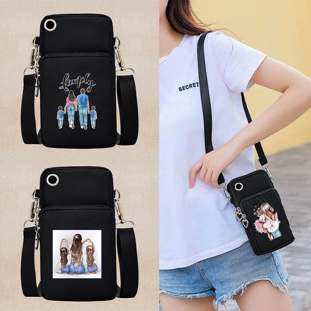 

Fashion Mobile Phone Bag Mini Bag Mom Pattern Slant Multi-layer Zipper Purse Casual Outdoor Travel Adjustable Shoulder Bags
