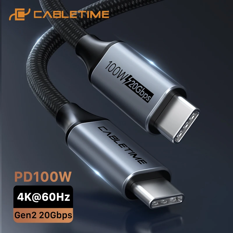 CABLETIME Gen 2 Kabel USB C 20 Gb/s 4K PD 100 W Ładujący kabel USB 3.2 do laptopów Acer Dell XPS USB C Smart Devices C414