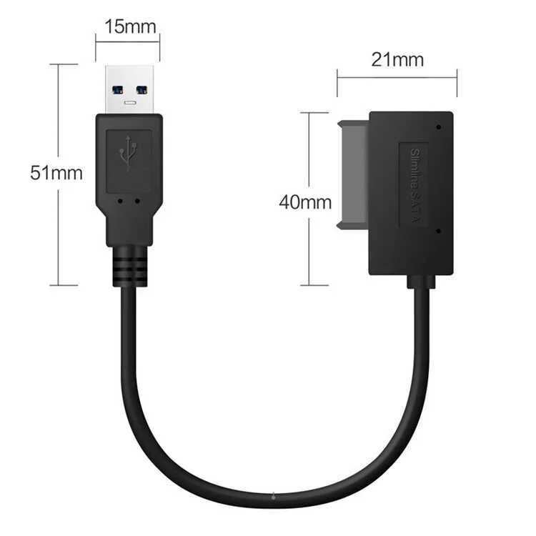 USB 2.0 to Mini Sata II 7+6 13Pin Adapter Converter Cable For Laptop CD/DVD ROM Slimline Drive Converter HDD Caddy